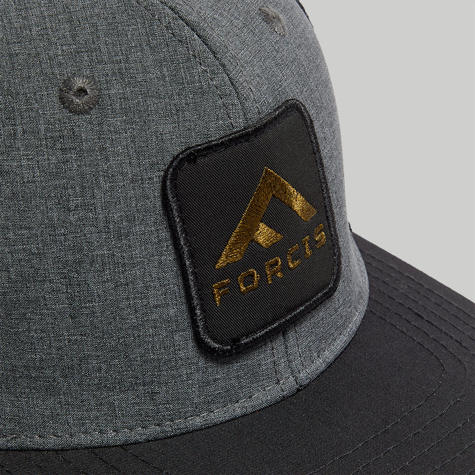Forcis Mens Poly Cotton Trucker Hat in Grey Black Patch Detail