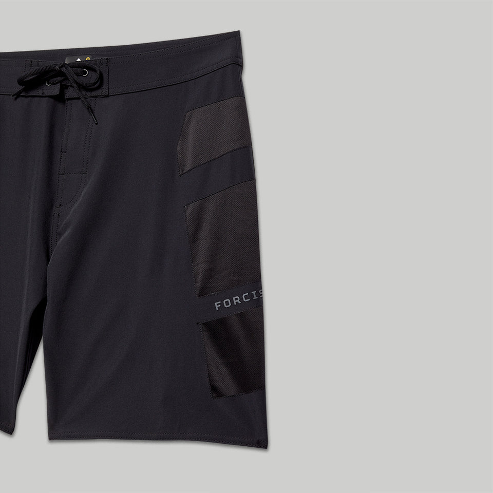 Forcis Mens Black Polyester Boardshorts Side Panel Detail View