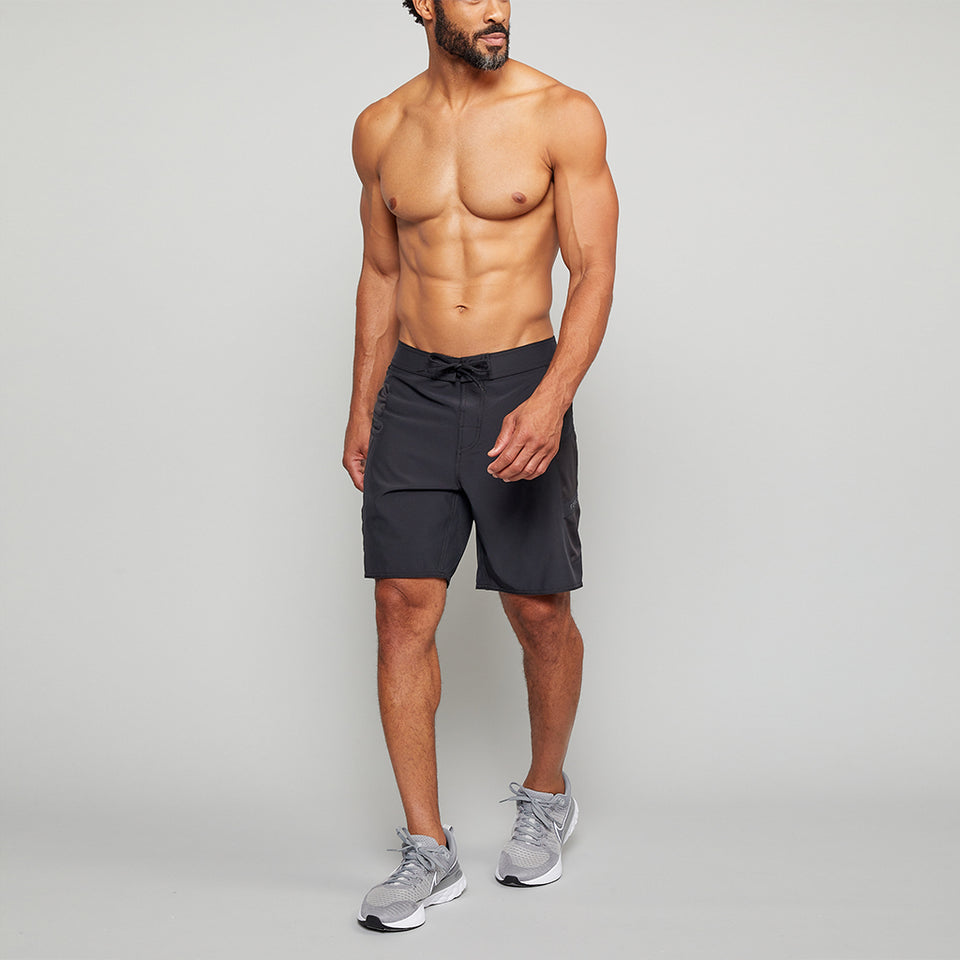 Forcis Mens Black Polyester Boardshorts Front View On Model