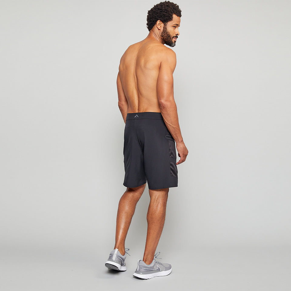 Forcis Mens Black Polyester Boardshorts Back View On Model.