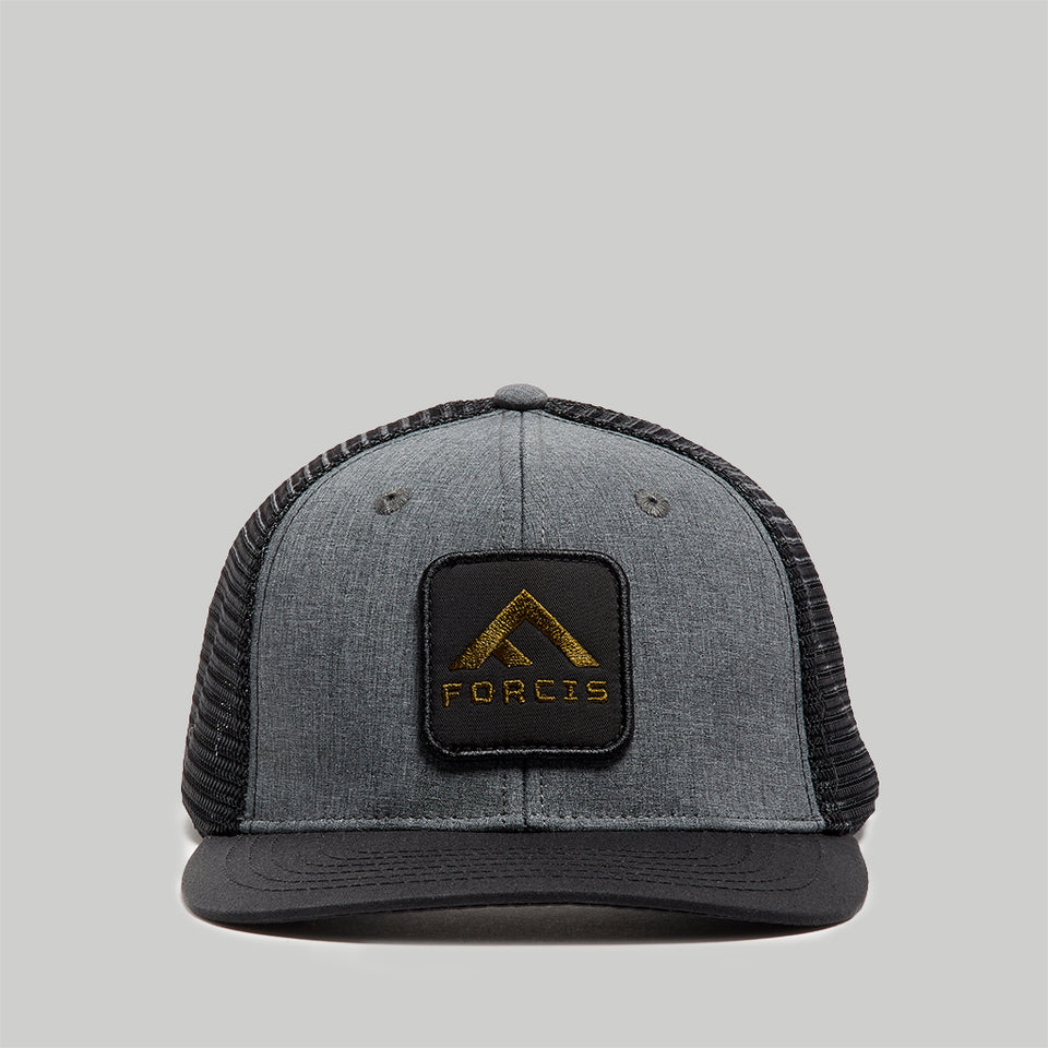 Forcis Mens Poly Cotton Trucker Hat in Grey Black Front View