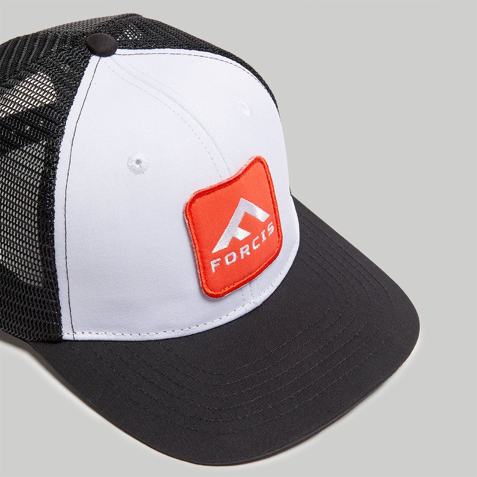 Forcis Mens Poly Cotton Trucker Hat in White Black Patch Detail