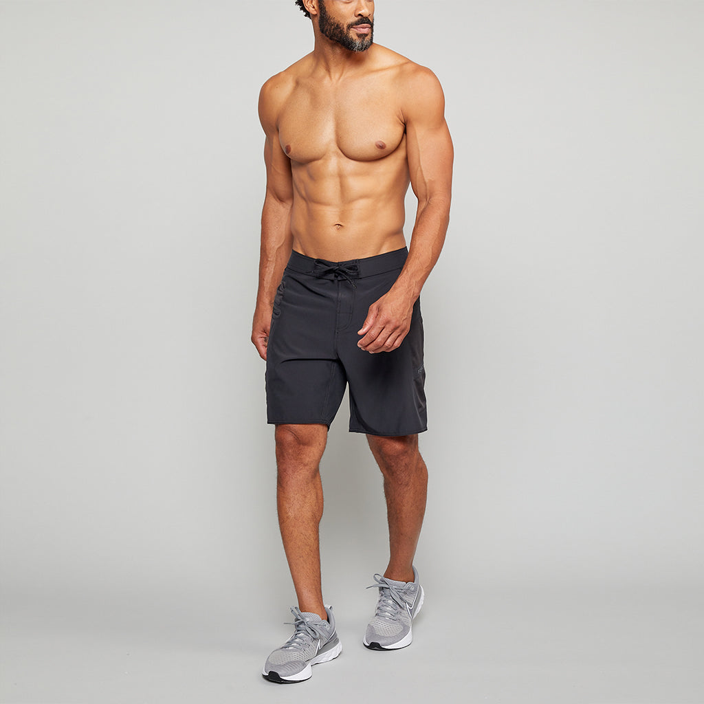 Forcis Mens Black Polyester Boardshorts Front View On Model