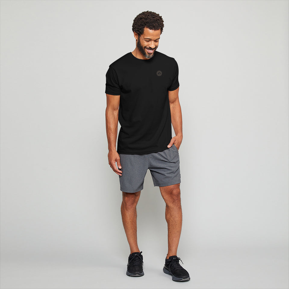 Forcis Mens Black Poly Cotton Spandex Triblend Essential Shortsleeve T-shirt Front View On Model